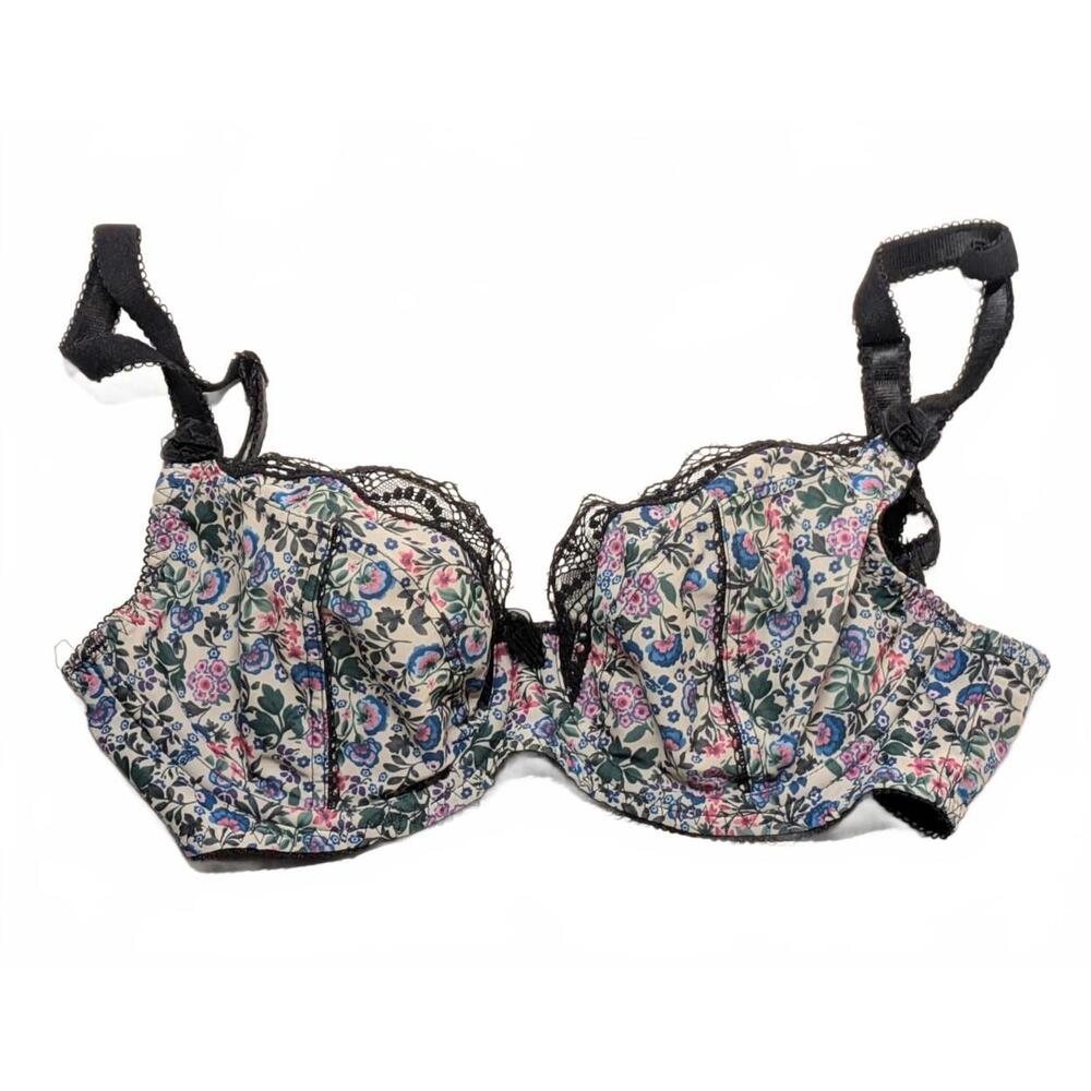 Freya 30DD Unlined Wired Bra Black Floral EUC